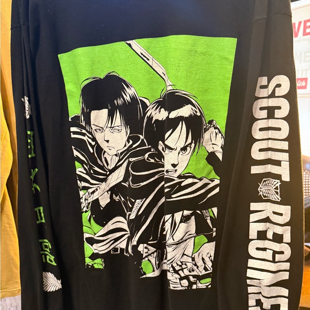 Black and Green Anime Graphic Long Sleeve Tee